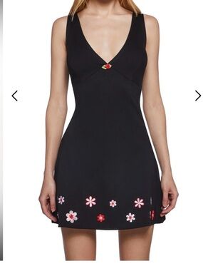 dELiA*s Black V-Neck Mini Dress with Pink & Red Floral Trim